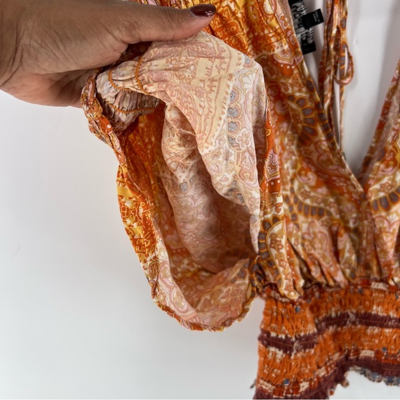 Rachel Zoe Boho Printed Batwing Gypsy Feminine Cottage Peasant Fall Crop Top - Picture 5 of 11